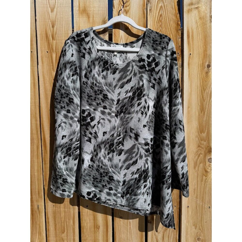 Vintage K Studio Women Contrast Cheetah Print Asymmetrical Long Sleeve Blouse 14